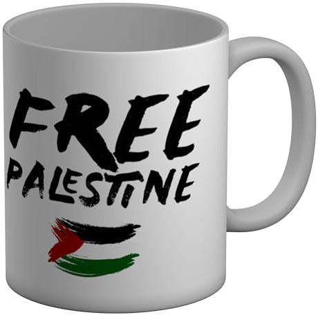 Shopagift Free Palestine Mug Distressed Vintage White 11oz Large Ceramic Cup