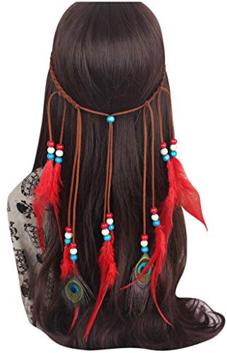Fasching Kostüm Damen, Stirnband Indianer mit Federn Damen Hippie Boho Indianer Kopfschmuck Feder Stirnbänder für Abendkleid Halloween Karneval Fasching Haarschmuck Festival Haarband