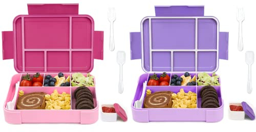 Bugucat Brotdose Kinder mit Fächern 1330ML 2 Set,Lunchbox Kinder Bento Box Auslaufsicher mit 6 Fächern Besteckset,Vesperdose Frühstücksbox für Mädchen,Jausenbox Brotdose für Erwachsene