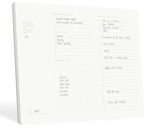 Pinesman - One Day, Elegant Daily Desk Planner, Gold Foiled, Minimalist Productivity Planner Pad, Time Blocking Hourly Schedule, To Do List Notepad, A4, 52 Pages, FSC™ Certified