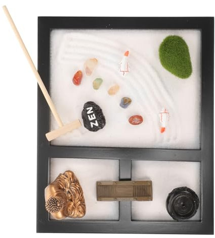 Abaodam Zen Garten Satz Schreibtisch Dekoration 21,5x17,5cm Holz Ornament Für Positive Atmosphäre Und Ruhige Energie Meditationsschmuck Für Büro Und Zuhause