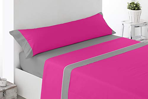 Cabello Textil Hogar Juego de sábanas Lisas con Colores Combinados de Microfibra peinada Extra Suave, de 3 o 4 Piezas, Medidas (Fucsia/Gris, Cama de 180 cm (180x200cm))