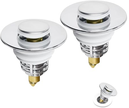 SKENGWEL 2PCS Sink plug Replacement, Universal Basin Plug With Bounce Core, Brass Pop up Drain Stopper Filter with Basket Hair Catcher, 32-42mm Push Type Sink Strainer for Bathroom Basin