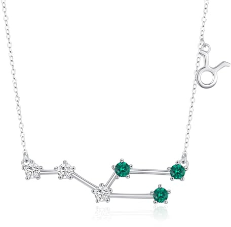CHENGHONG Sternzeichen Kette Stier Kette 925 Sterling Silber Sternzeichen Stier Anhänger Halskette mit Geburtsstein Schmuck Geburtstag Geschenke für Frauen Mädchen