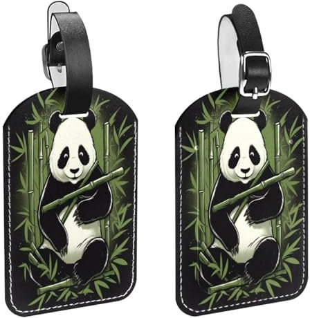 Panda Gepäckanhänger aus Bambus für Koffer, PU-Leder, Namensschilder, Reisetasche, Kreuzfahrt, Kofferanhänger, 2 Stück
