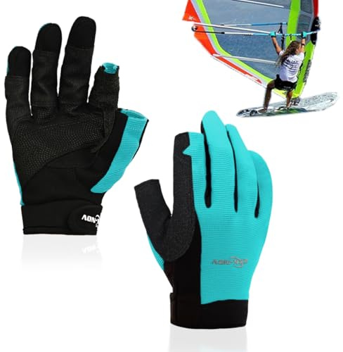 2XK-NOV 1 par hög slitstyrka segelhandskar, tvåfingerlösa handskar, roddhandskar, för segling, yacht, segelsport, paddling, fiske, män och kvinnor (blå, XXL)