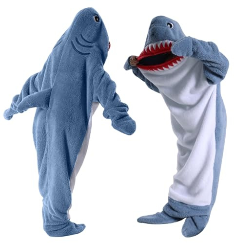 Hai Decke Mit Ärmeln, Shark Blanket Flanell mit Kapuze,Hai Decken Hoodie,Blau Hai Schlafsack mit Füßen,Hai Kostüm Geschenk für Cartoon Pyjamapartys
