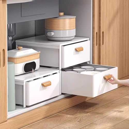 HDZNDH Rangement Cuisine,Organisateur sous Evier Tiroir Coulissant à Extraction,Range poele et Casserole tiroir Cuisine,Etagere epices Cuisine,Organisateur de Rangement pour Cuisine/Salle à Manger