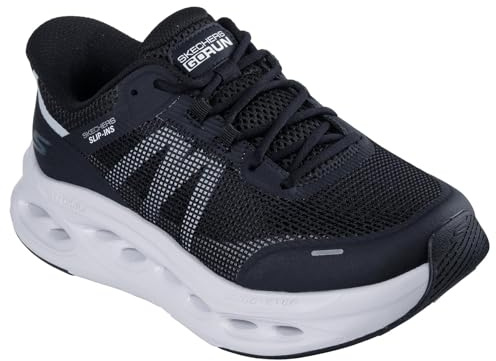 Skechers Women's Max Cushioning Glide-Step Aberdeen Slip-On Sneakers, Black Synthetic/White Trim, 8 UK