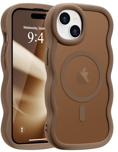 Pepmune für iPhone 15 Hülle Kompatibel mit MagSafe, Gold | Wellen Design TPU Bumper Stoßfest Schutzhülle. Magnetisch Handyhülle. Durchscheinend Silikon Case.