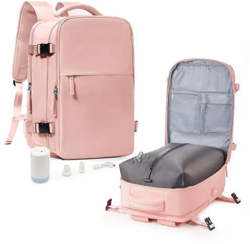 suradar Mochila al Vacío, Mochila Viaje Vacio con Bomba Travel Backpack Bolsa de Cabina Avion 45x36x20 para EasyJet Equipaje de Mano con Sistema Compresion para Hombre y Mujer Rosa