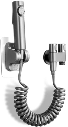 Bidet - Doccetta per bidet, con valvola a 2 vie (G1/2), teste spray, tubo a molla, supporto a parete, bidet per WC, doccia, bagno igienico, grigio