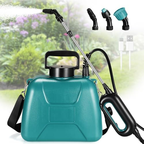 TLGREEN Pompa Irroratrice a Batteria 5L, Spruzzatore Elettrico 7.4V, 2000mAh Nebulizzatore Giardino con 4 Ugelli Regolabili Nebulizzatore Asta Telescopica, Spruzzatore per Erbacce da Giardino e Piante
