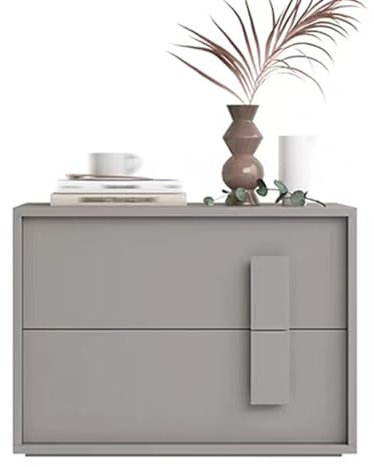 Simple Design Bedside Table Solid Painted Wood Bedside Table Matt Bedside Table with 2 Storage Drawers, Hanging Handle for Living Room, Bedroom (Light Grey)