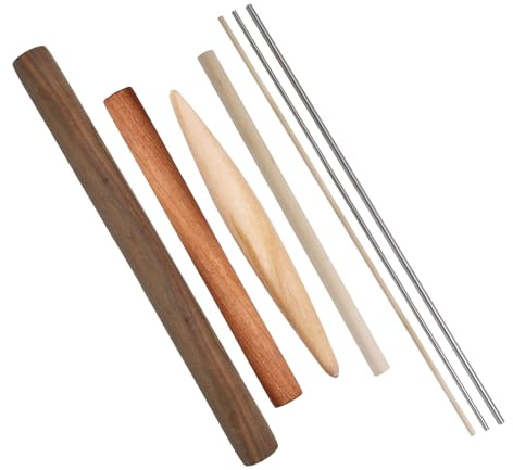 Buchenholz Nudelholz Teigroller Edelstahl Nudelrolle Französischer Teig Roller Holz Nudelhölzer für Teig, Pizza, Cookie, Nudelteig, Mürbeteig 8 Stück