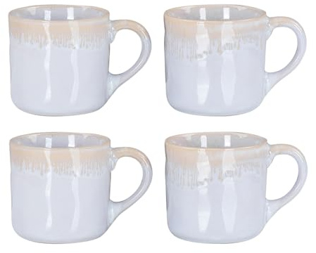 4er Set Steingut Becher 350ml Tasse Grau Kaffeetassen Modern Design Küche Kaffeepott Teetasse