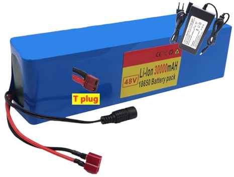 Ebike Batería 48V 13S3P Litio Pack 48V 30Ah E-Bike Bicicleta Eléctrica 30AH Baterías Recargables PVC Impermeable para 200W 500W 750W Scooter Motor con Charger T Plug,48V 30Ah