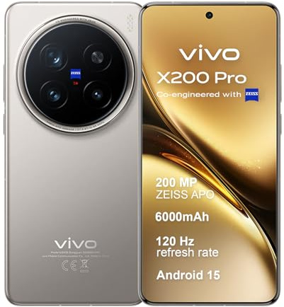 VIVO X200 Pro 5G Smartphone 16GB RAM 512GB ROM, 120Hz 6.78 AMOLED, 6000mAh Batería, Cámara Profesional ZEISS 200MP+50MP+50MP, MediaTek Dimensity 9400,IP68, Dual Sim, NFC, Android 15, Titanio