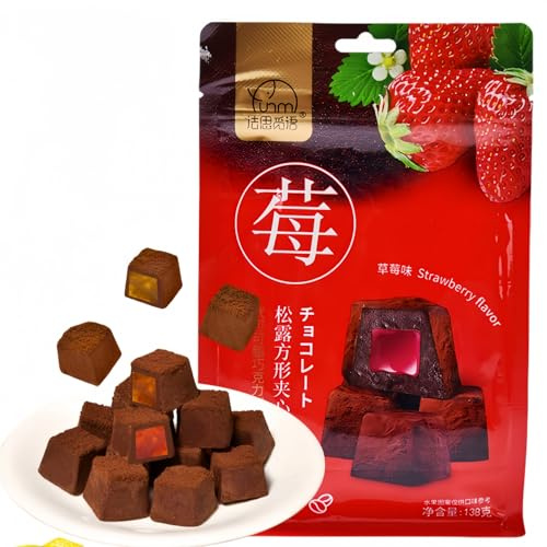 Mckona-138g Chocolats Fourrés aux Fruits – Mangue, Raisin, Fraise, Pêche Blanche & Orange – Coque Chocolatée (Fraise)