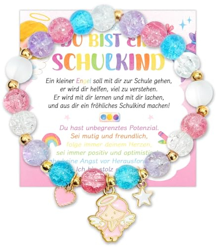 Happirra Einschulung Mädchen Geschenk Schultüte Füllung, Schulkind Armband 2026 Mädchen Schutzengel, Schulanfang Geschenke zur Einschulung, Glücksbringer Schulstart Geschenk mit Grußkarte Geschenkbox