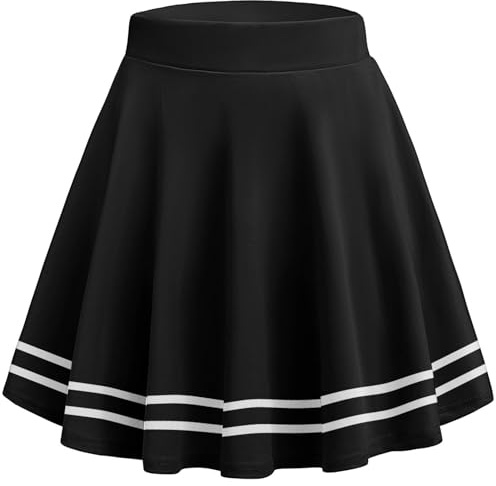 HOTOUCH Dam A-linje veckad mini skater-kjol hög midja enfärgade lediga skolkjolar, Svart vit, L