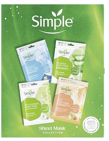 Simple Sheet Mask Collection Gift Set with four of our favourite sheet masks, two wristbands and a headband perfect for any occasion 4 piece