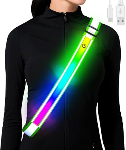 Fokia Kunbio Lauflicht Joggen mit Reflektoren Gürtel, LED Leuchtband USB Aufladbar Verstellbar Nacht Sicherheitslicht Laufgürtel für Jogger Laufen Fahrrad Hundewandern Outdoor Sports für Männer