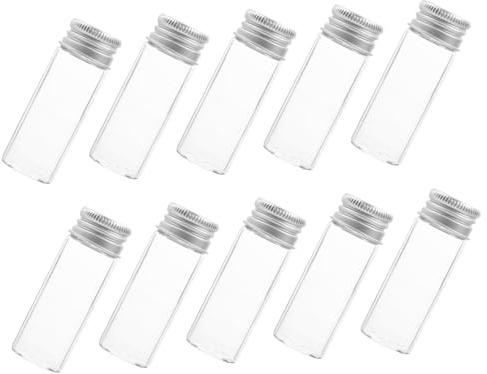 HEALSOPTHY 20 pcs Clear Glass Storage Bottles with Leak Lids Reusable Transparent Glass Containers for Candy Tea Spices Multipurpose for Kitchen and Craft Use