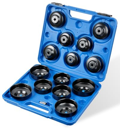 DAYUAN 15tlg Universal Ölfilter Schlüssel Set 65-100mm mit 3/8 1/2 Adapter | mit 14 Ölfilterkappen, Universal, Stahlblech, Ölwechsel, Werkstatt, KFZ, robust, langlebig, präzise, vielseitig