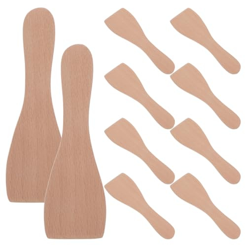 Hemobllo Set De 10 Espátulas De Madera De Haya para Cocina Utensilios Pequeños para Freír Hornear Y Barbacoa con Mango Ergonómico Espátulas Resistentes Al Desgaste para Pizza Y Sartén
