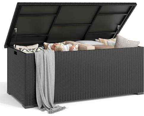 UDPATIO Kissenbox XXXL Auflagenbox Wasserdicht Gartenbox 870L Stauraum mit Gasdruckfedern Wetterfest Garten Aufbewahrungsbox Schwarz