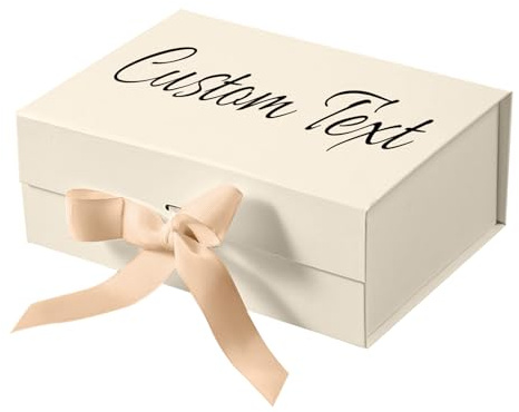 Personalisiert Geschenkbox mit Deckel & Schleifen Dein Eigener Beliebig Text Individuelle Geschenk für Hochzeit, Muttertag, Geburtstag, Weihnachten, Valentinstag (Beige)