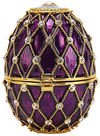 Cocoarm Egg Shape Trinket Box, Jewelry Box with Rhinestones and Hinged Lid, Zinc Alloy Metal Craft Home Decor, Birthday, Christmas (Purple)