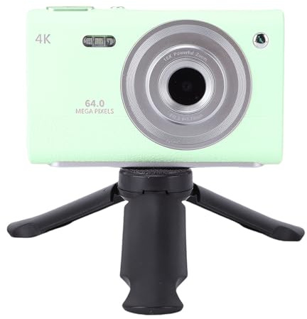 Cámara Digital Compacta 4K con Zoom de 16X para Fotografía de Viajes con Flash de Cámara Dual, Vlog de Enfoque Automático de 64MP para Principiantes (Green)