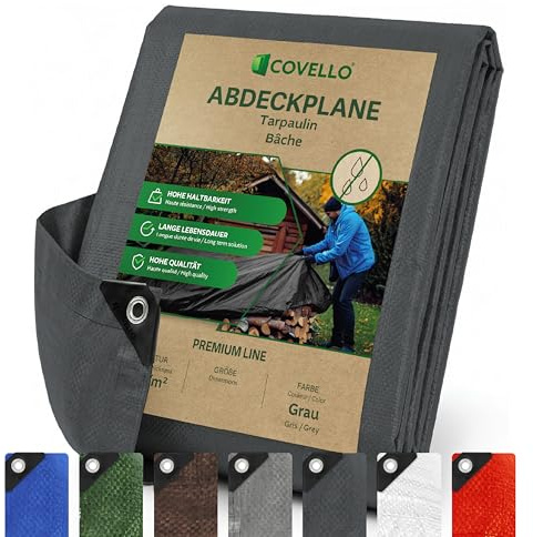 Covello Telo Impermeabile Esterno 2x2m Grigio 140g/m² Occhiellato | Premium Line, Resistente ai Raggi UV Agli Strappi, Telone Multifunzionale per la Protezione, Varie Misure, per il Giardino