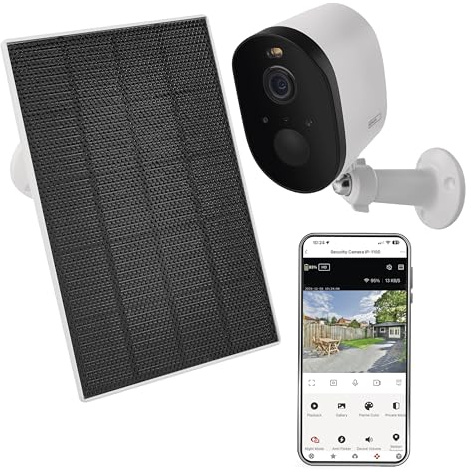 EMOS GoSmart – Smart utomhuskamera med WLAN och solpanel, 5 MP batteriövervakningskamera – 135° vidvinkel, mörkerseende 9 m – rörelsedetektering, privat zon, 2-vägs ljud – IP44 – Tuya/GoSmart App