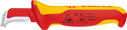 Knipex Cuchillo pelacables con guía de deslizamiento mango aislante en dos componentes, según norma VDE 180 mm (cartulina autoservicio/blíster) 98 55 SB