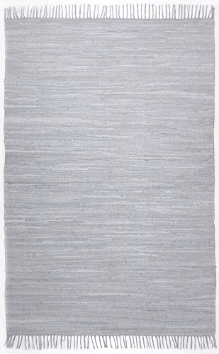 Theko | Dhurry Teppich aus 100% Baumwolle Flachgewebe Teppich Happy Cotton | handgewebt | Farbe: Grau | 90x160 cm
