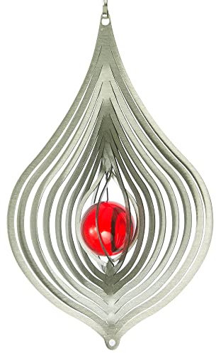 CIM Teardrop Stainless Steel Wind Spinner with Crystal Decoration 10.5 cm x 17 cm - incl. ballbearing swivel and hook