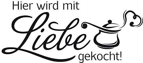 GRAZDesign Wandtattoo Küche Spruch Hier wird mit Liebe | Küchenaufkleber selbstklebend - 114x50cm / 010 weiss