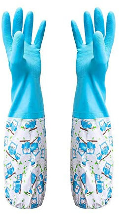 TRIXES paio di guanti di gomma per stagno grondaia scarico pulizia - braccio lungo - unica taglia-Reticolo blu