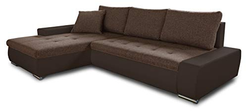 Sofnet Ecksofa mit Schlaffunktion Faris - Couch mit Bettkasten, Big Sofa, Sofagarnitur, Couchgarniitur, Polsterecke, Bett (Braun + Braun (Madryt 128 + Inari 24), Ecksofa Links)