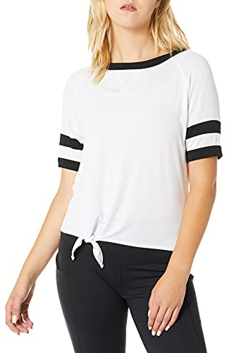 Body Glove Active Women's Ulani Short Sleeve Activewear Top with Front Tie Detail Shirt, White, Medium