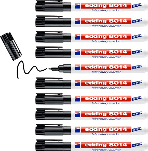 edding 8014 Labormarker - Schwarz - 1 Stift - Rundspitze 1 mm - ideal zum Schreiben auf glatten und transparenten Oberflächen (z.B. Proberohre, Labininstrumente, Etiketten)