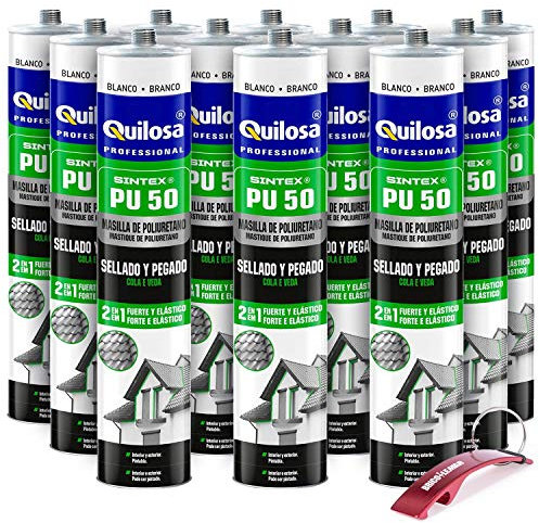 Mastic polyuréthane Quilosa Sintex PU-50 - Boîte de 12 (pots 300 ml) Unités édition spéciale avec porte-clés rouge Bricolemar en cadeau ! (blanc)