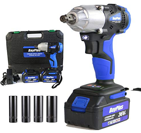 Cordless Impact Driver 1/2 Inch Drive 420Nm Power Tool Impact Gun with 2 x 6.0Ah Battery, 4 Sockets, Variable Speed & LED Light & Forward/Reverse Function