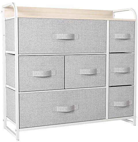YITAHOME kommode mit Schubladen, Schrank mit 7 Schubladen aus Stoff, Aufbewahrungskommode Modernen Stil für Schlafzimmer, Wohnzimmer,Flur, Hellgrau Aufbewahrungsschrank