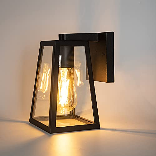 LUTEC Modern Outdoor Wall Lights Black Trapezoidal Lantern Wall Light Waterproof Aluminium Rustic Garden Decorative Lamp for Porch Balcony Patio and Garage
