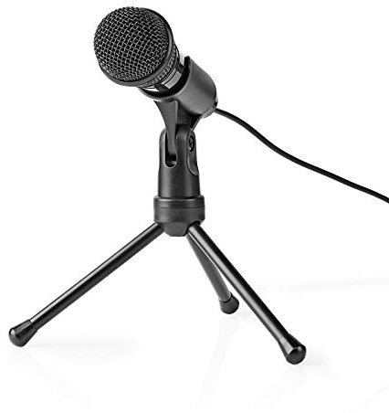 Ex-Pro 3.5mm Microphone, Wired Condenser Mic with On/Off Button and Adjustable Tripod Stand, Plug and Play, for Voice Call Podcast Streaming PC Laptop Desktop Computer