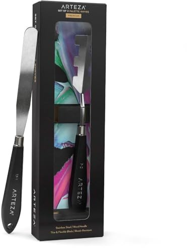 Arteza Espátulas de pintura, Pack de 2, tamaños n° 17 y n° 7, juego E, hoja de acero inoxidable duradera y mango de madera resistente a las roturas, espátulas para pintar al óleo y con acrílicos